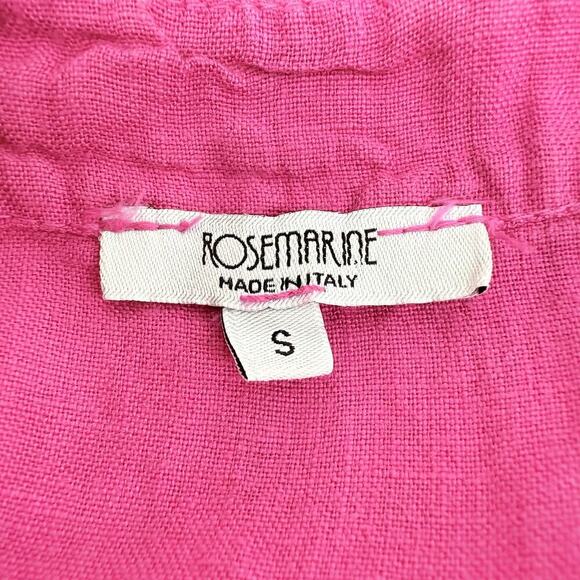 Rosemarine Linen Midi Dress Size S Pink Pintuck Lace Hem Beach Cottage Italy - Picture 6 of 11